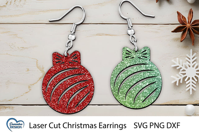 Christmas Earrings Laser Cut. Christmas Ball Laser Cut. SVG Samaha Design 