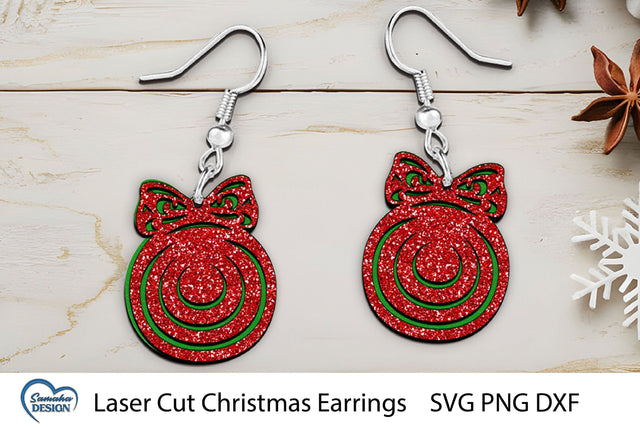 Christmas Earrings Laser Cut. Christmas Ball Laser Cut. SVG Samaha Design 