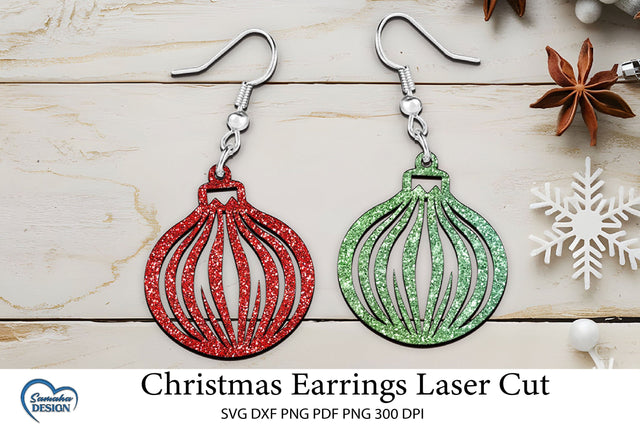 Christmas Earrings Laser Cut. Christmas Ball Laser Cut. SVG Samaha Design 