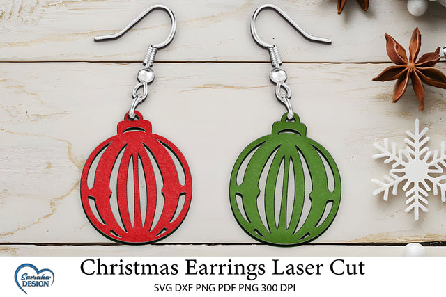 Christmas Earrings Laser Cut. Christmas Ball Laser Cut. SVG Samaha Design 