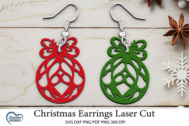 Christmas Earrings Laser Cut. Christmas Ball Laser Cut. SVG Samaha Design 