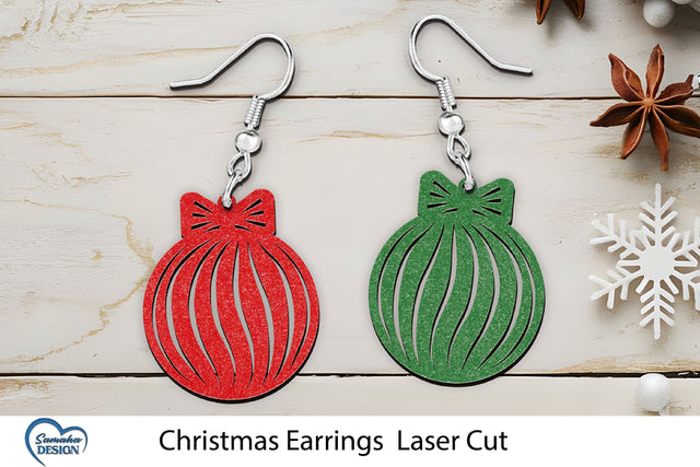 Christmas Earrings Laser Cut. Christmas Ball Laser Cut. SVG Samaha Design 