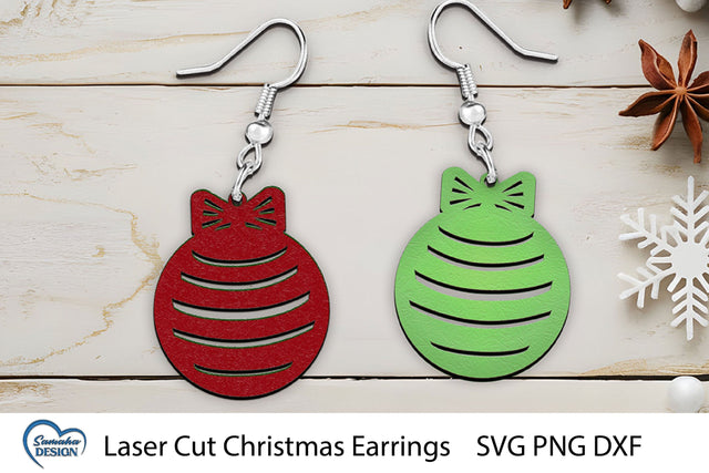 Christmas Earrings Laser Cut. Christmas Ball Laser Cut. SVG Samaha Design 