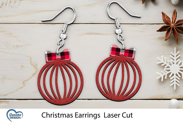 Christmas Earrings Laser Cut. Christmas Ball Laser Cut. SVG Samaha Design 