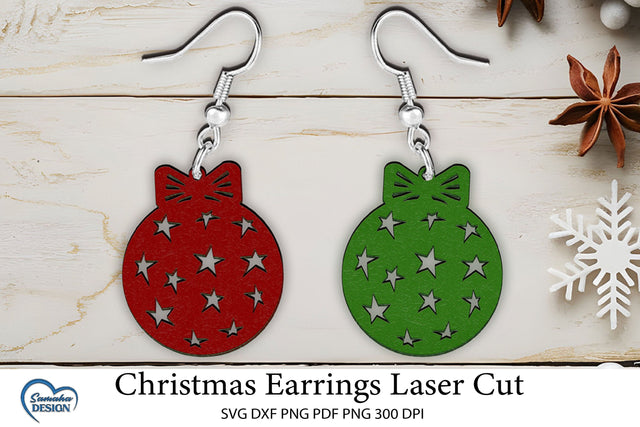 Christmas Earrings Laser Cut. Christmas Ball Laser Cut. SVG Samaha Design 