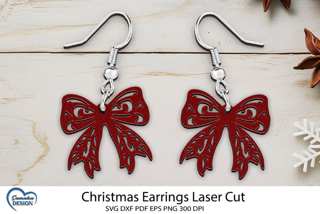 Christmas Earrings Laser Cut. Christmas Bow Laser Cut. SVG Samaha Design 