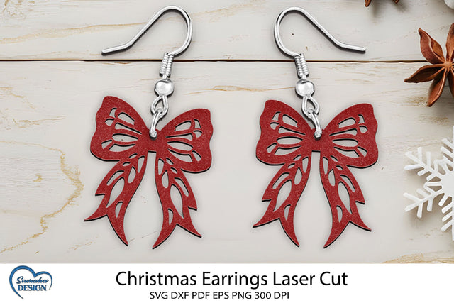 Christmas Earrings Laser Cut. Christmas Bow Laser Cut. SVG Samaha Design 