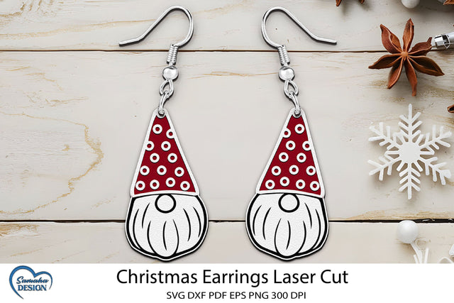 Christmas Earrings Laser Cut. Christmas Elf Laser Cut. SVG Samaha Design 