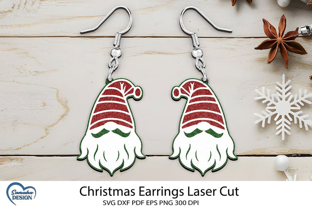 Christmas Earrings Laser Cut. Christmas Elf Laser Cut. SVG Samaha Design 