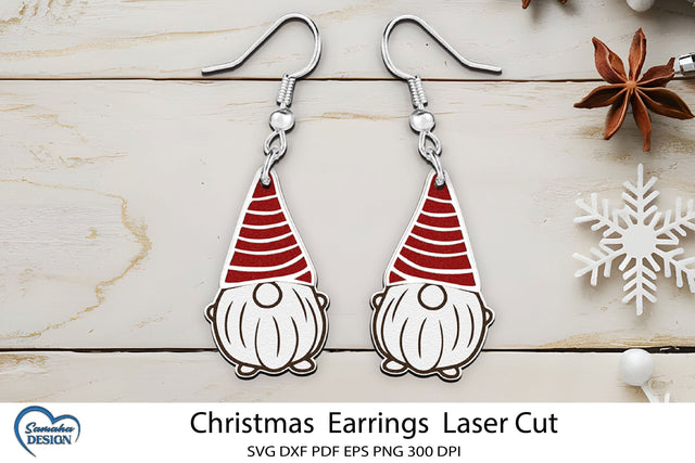 Christmas Earrings Laser Cut. Christmas Elf Laser Cut. SVG Samaha Design 