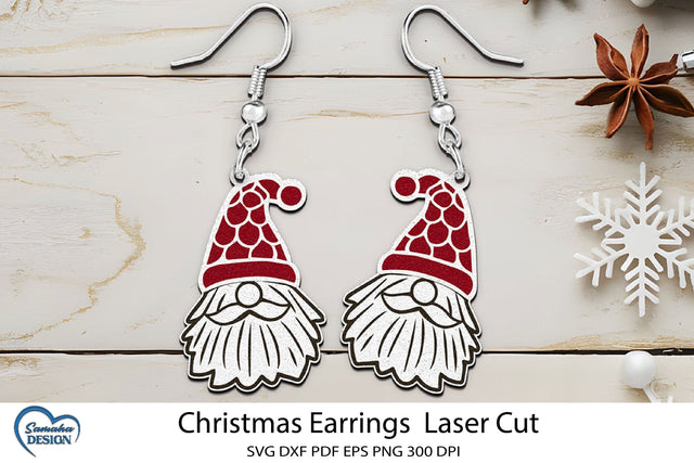 Christmas Earrings Laser Cut. Christmas Elf Laser Cut. SVG Samaha Design 