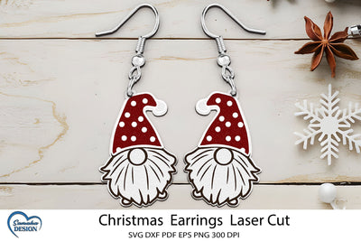 Christmas Earrings Laser Cut. Christmas Elf Laser Cut. SVG Samaha Design 