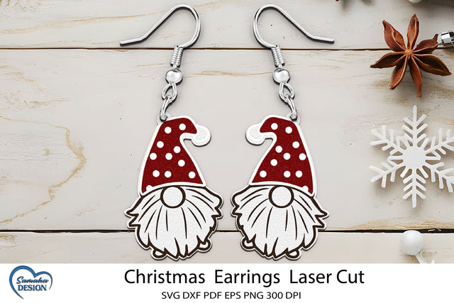 Christmas Earrings Laser Cut. Christmas Elf Laser Cut. SVG Samaha Design 