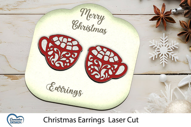 Christmas Earrings Laser Cut. Christmas Hot Cocoa mug svg. SVG Samaha Design 