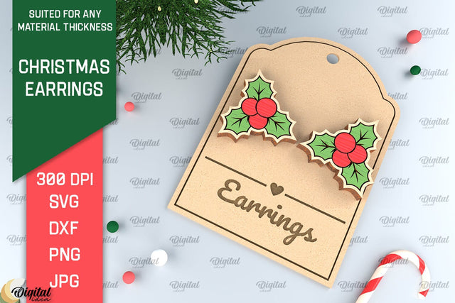 Christmas Earrings Laser Cut. Christmas Jewelry SVG SVG Evgenyia Guschina 