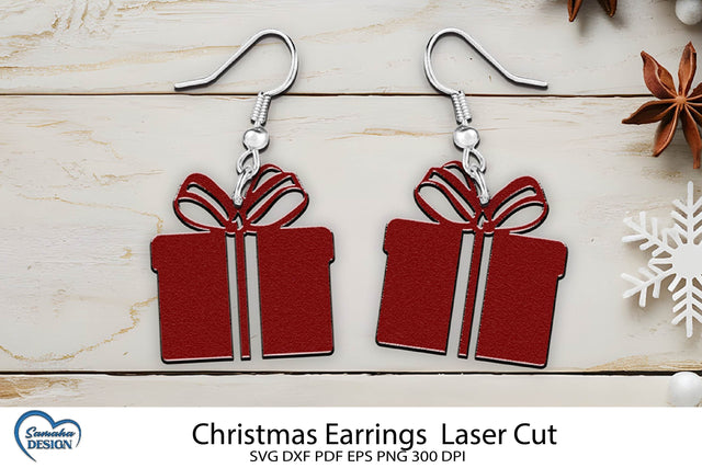 Christmas Earrings Laser Cut. Christmas Present Laser Cut. SVG Samaha Design 