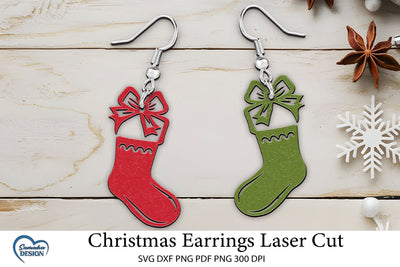 Christmas Earrings Laser Cut. Christmas Stocking Laser Cut. SVG Samaha Design 