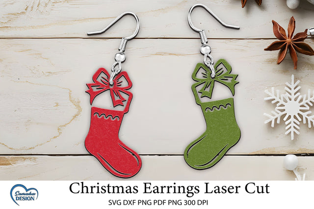 Christmas Earrings Laser Cut. Christmas Stocking Laser Cut. SVG Samaha Design 