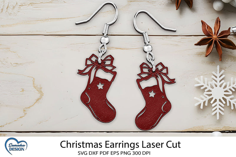 Christmas Earrings Laser Cut. Christmas Stocking Laser Cut. SVG Samaha Design 