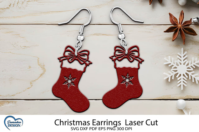 Christmas Earrings Laser Cut. Christmas Stocking Laser Cut. SVG Samaha Design 