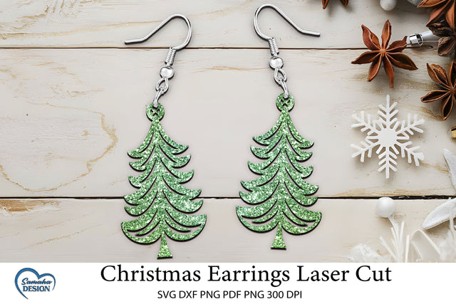 Christmas Earrings Laser Cut. Christmas Tree Laser Cut. SVG Samaha Design 