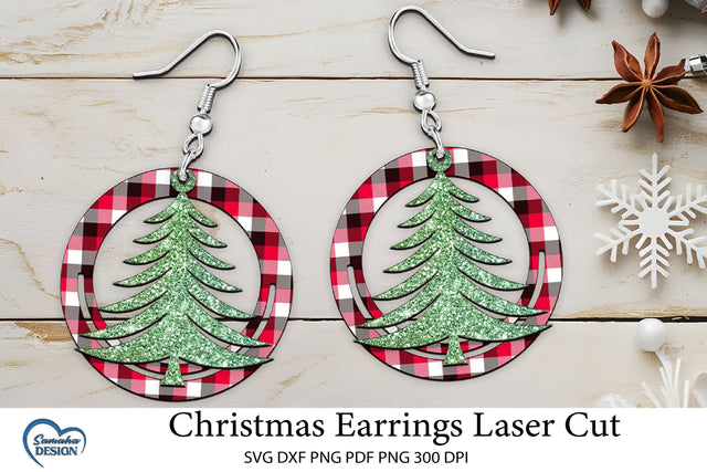 Christmas Earrings Laser Cut. Christmas Tree Laser Cut. SVG Samaha Design 