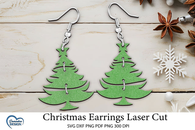 Christmas Earrings Laser Cut. Christmas Tree Laser Cut. SVG Samaha Design 