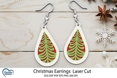 Christmas Earrings Laser Cut. Christmas Tree Laser Cut. SVG Samaha Design 