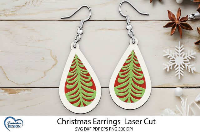 Christmas Earrings Laser Cut. Christmas Tree Laser Cut. SVG Samaha Design 