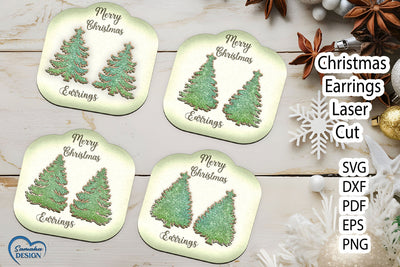 Christmas Earrings Laser Cut. Christmas Tree Laser Cut. SVG Samaha Design 