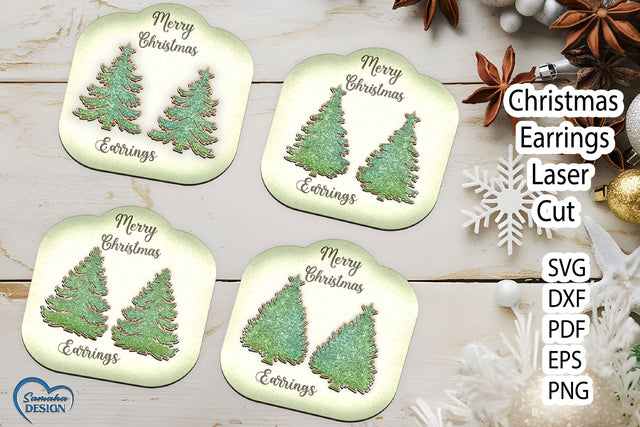 Christmas Earrings Laser Cut. Christmas Tree Laser Cut. SVG Samaha Design 