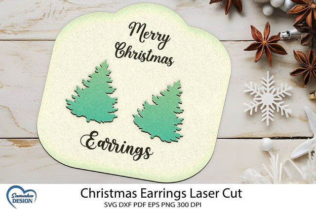 Christmas Earrings Laser Cut. Christmas Tree Laser Cut. SVG Samaha Design 