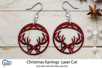 Christmas Earrings Laser Cut. Deer Antlers Laser Cut. SVG Samaha Design 