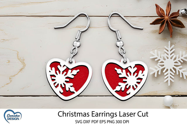 Christmas Earrings Laser Cut. Laser Cut earrings SVG. SVG Samaha Design 