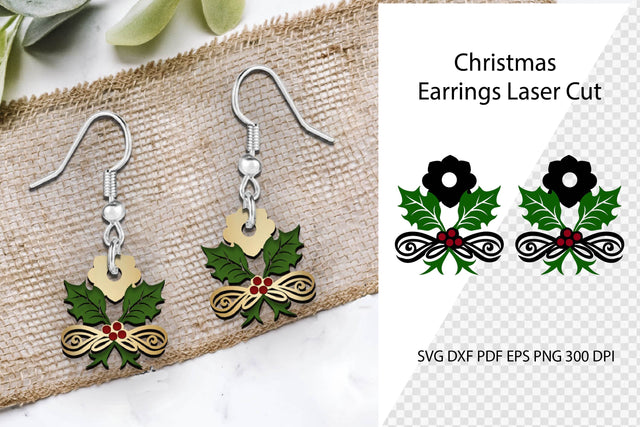 Christmas Earrings Laser Cut. Laser Cut earrings SVG. SVG Samaha Design 