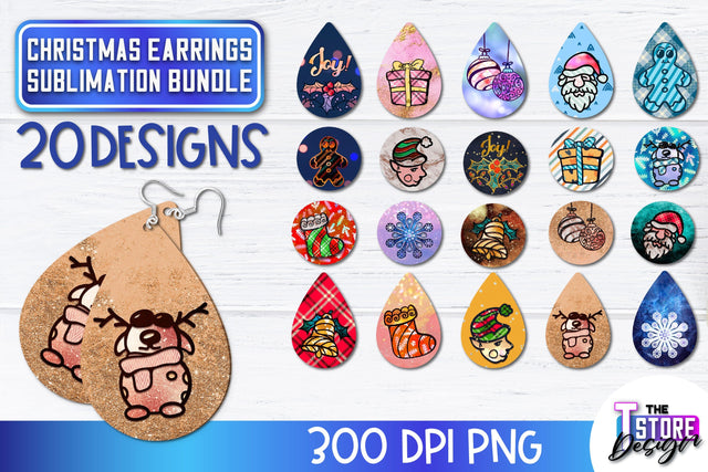 Christmas Earrings Sublimation Design Bundle | Accessories PND Design | Earrings PNG Sublimation The T Store Design 