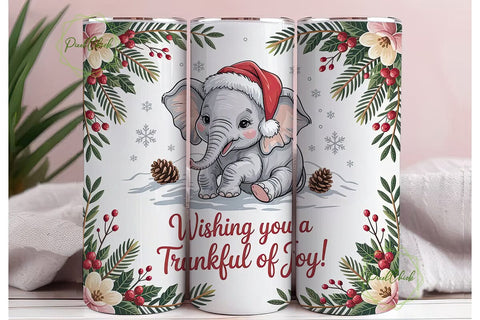 Christmas Elephant Tumbler Wrap PNG Sublimation PixelChick 