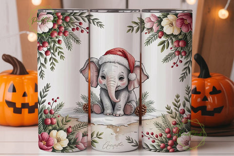 Christmas Elephant Tumbler Wrap PNG Sublimation PixelChick 