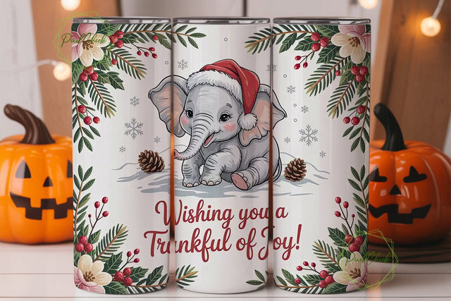Christmas Elephant Tumbler Wrap PNG Sublimation PixelChick 