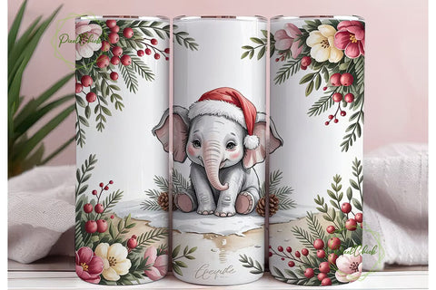 Christmas Elephant Tumbler Wrap PNG Sublimation PixelChick 