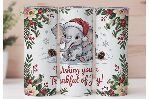 Christmas Elephant Tumbler Wrap PNG Sublimation PixelChick 
