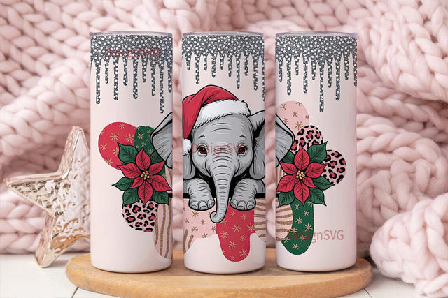 Christmas Elephant Tumbler Wrap Sublimation DesignSVG 