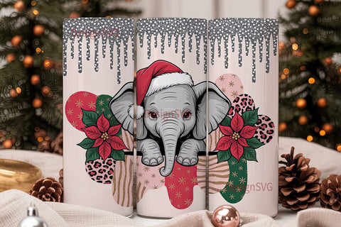 Christmas Elephant Tumbler Wrap Sublimation DesignSVG 