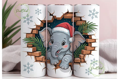 Christmas Elephant Tumbler Wrap Sublimation PixelChick 