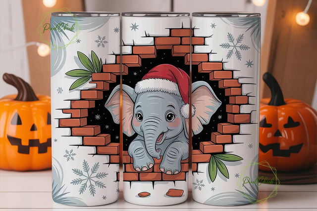 Christmas Elephant Tumbler Wrap Sublimation PixelChick 