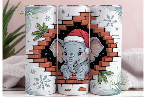 Christmas Elephant Tumbler Wrap Sublimation PixelChick 