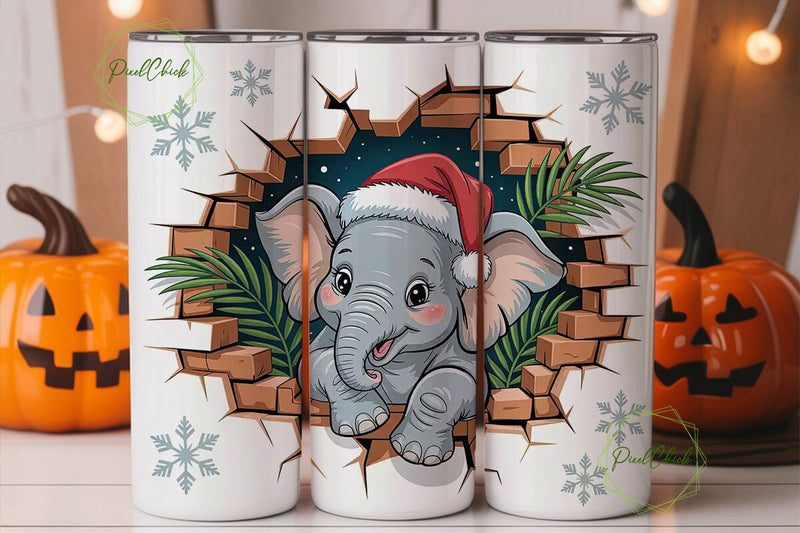 Christmas Elephant Tumbler Wrap Sublimation PixelChick 