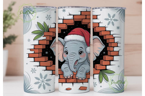 Christmas Elephant Tumbler Wrap Sublimation PixelChick 