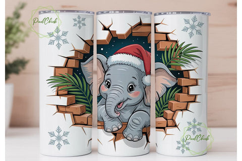 Christmas Elephant Tumbler Wrap Sublimation PixelChick 