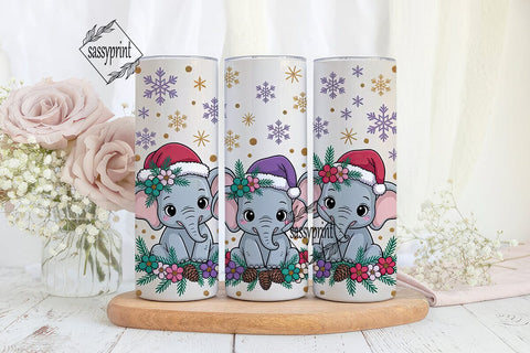 Christmas Elephants 20oz Tumbler Wrap Sublimation sassyprint 